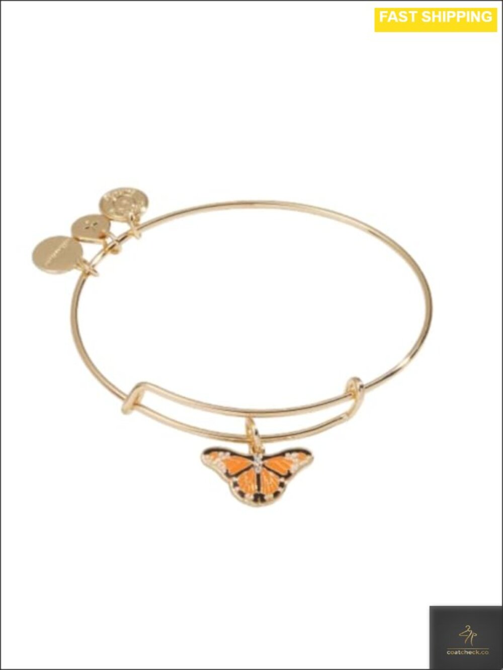 Butterfly Charm Expandable Bangle Bracelet with Clear Crystals